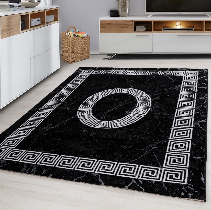 Quality Black Modern Border Design Cara Rug